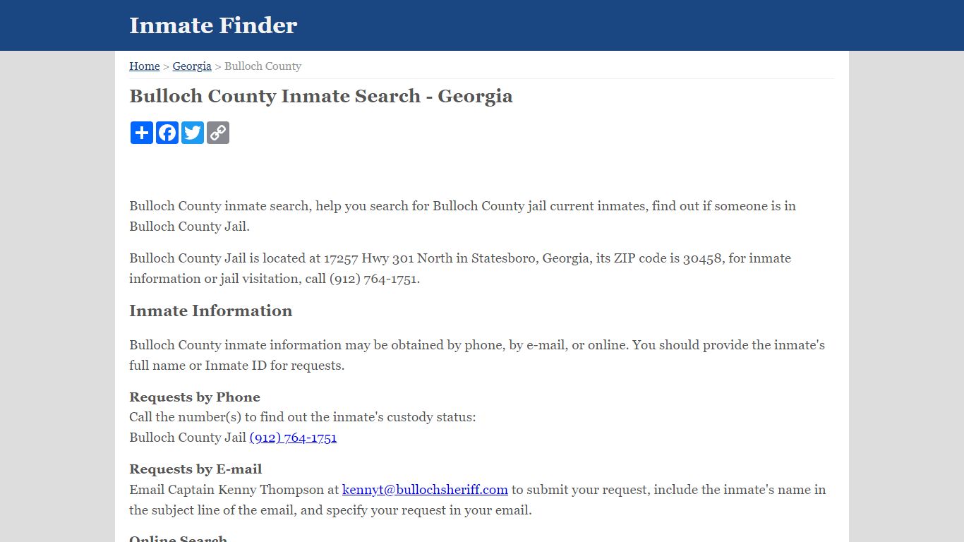 Bulloch County Inmate Search - Georgia